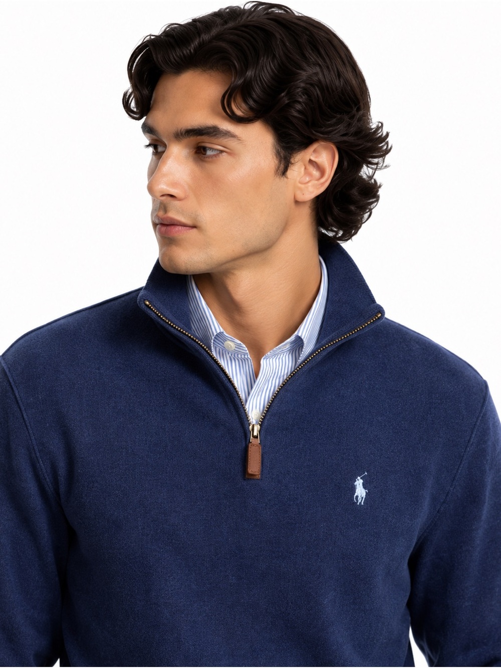 Ralph Lauren Navy Zip-Up Polo Sweater with Embroidered Pony